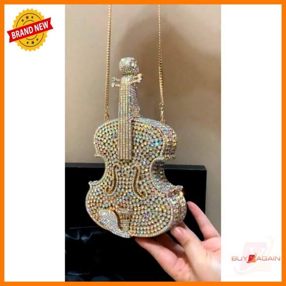 Mini Violin Evening Clutch with Rhinestones for Wedding Party Banquet